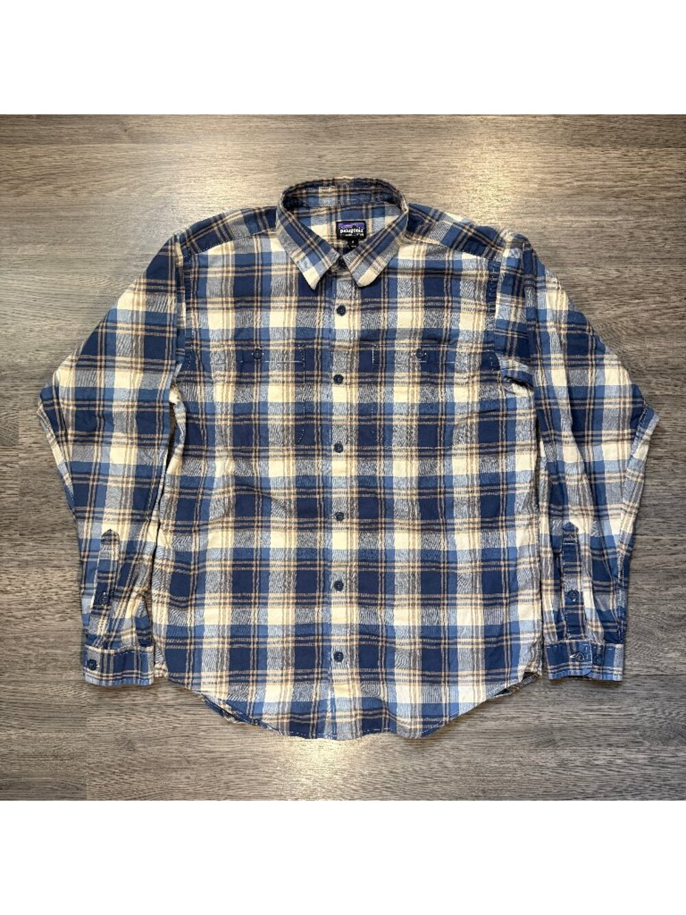 Patagonia Men's Long-Sleeved Lightweight Fjord Flannel Shirt - Blue/Tan